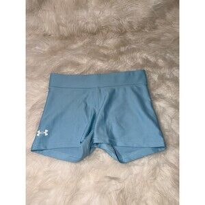 Under Armour Light Blue Compression Shorts Size M Wide Logo Waistband Athletic